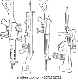 Vektorbild von vier Arten von Langleinenwaffen.