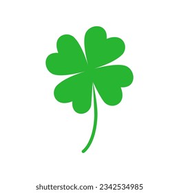 Vector image of a four-leaf clover icon for good luck. Green leaf. Single element