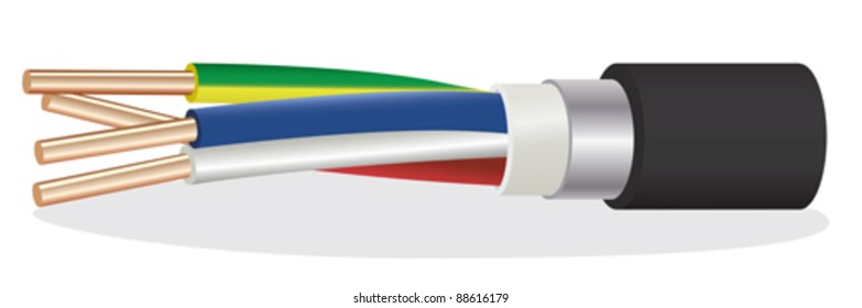 The vector image of four-wire armored electric copper cable