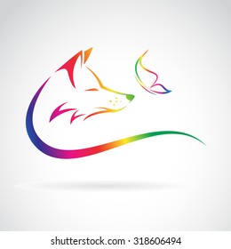 Vector image of fox and butterfly on white background