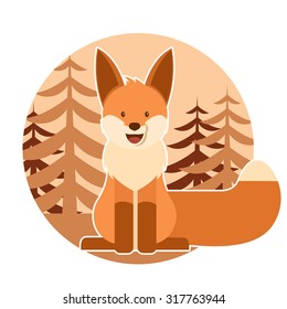Vector image of a fox and  the forest