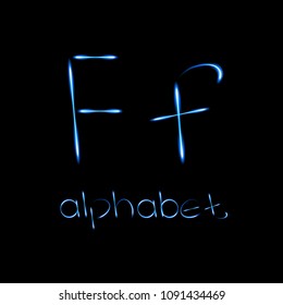 vector image, fox10, neon letter, blue color, letter f