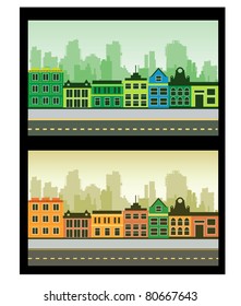 Vector image of a fragment of the city on a colored background