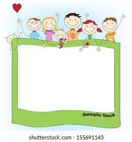 Vector Image Frame Background with Happy Funny Cute Children