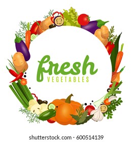 Vector image. Frame of vegetables. Colorful set. ECO-organic fresh pattern with vegetables to decorate the menu.