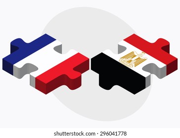 Vector Image - France and Egypt Flags in puzzle isolated on white background