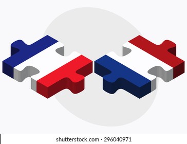 Vector Image - France and Netherlands Flags in puzzle isolated on white background