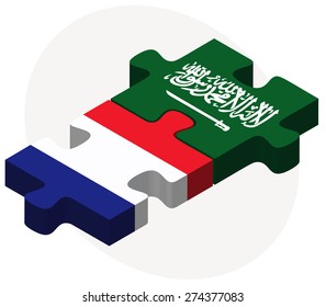 Vector Image - France and Saudi Arabia Flags in puzzle isolated on white background