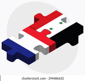 Vector Image - France and Syria Flags in puzzle isolated on white background