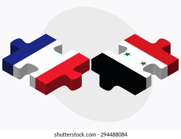 Vector Image - France and Syria Flags in puzzle isolated on white background