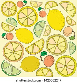 
vector image fresh bright lemon lime slices and other cirus fruits