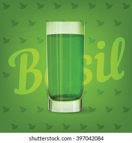 Vector image of fresh cool green glass of basil juice
