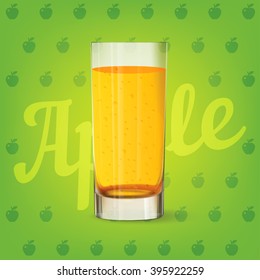 Vector image of fresh cool yellow glass of apple juice