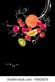 imagen vectorial de frutos frescos aislados en negro
