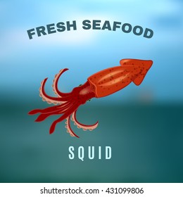 Vector image. Fresh seafood, squid