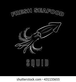 Vector image. Fresh seafood, squid