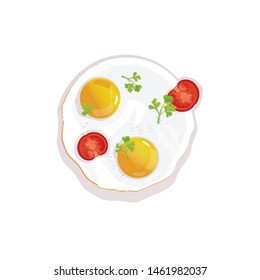 
Vector image of fried eggs with tomatoes and herbs. Fried eggs on white background.