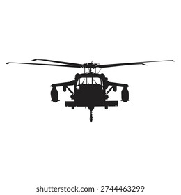Vector image of the front silhouette of a military helicopter.
