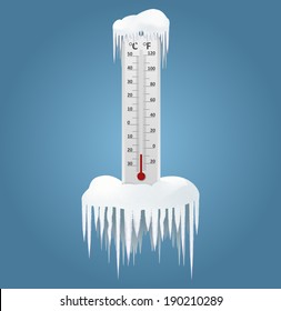 Vector image of an Frozen thermometer at winter