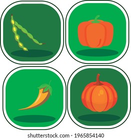 vector image of fruits and vegetables in vivid colors with dark green background.