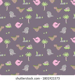 Imagen vectorial. Divertido motivo de dinosaurio para los niños. Imagen modular para decorar.