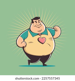 Vector image of a funny big man with a heart on his chest