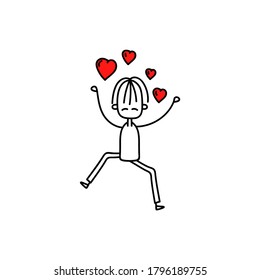Vector image. Funny image of a boy with a heart-shaped balloon.
