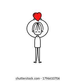 Vector image. Funny image of a boy with a heart-shaped balloon.