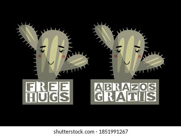 Vector image. Funny image of a cactus. Free hugs.