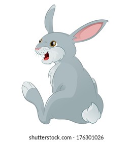 Vector image of funny cartoon grey rabbit