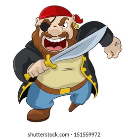 Vector image of funny cartoon pirate with sword
