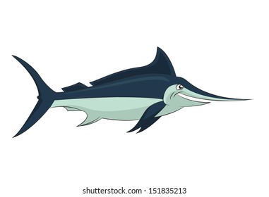Vector image of funny cartoon smiling marlin