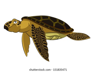 Vector image of funny cartoon smiling sea turtle