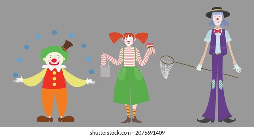 vector image "Funny clown" concept art in gray background