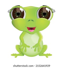 Vector image of a funny, cute green frog. Cartoon style. Children's illustration.