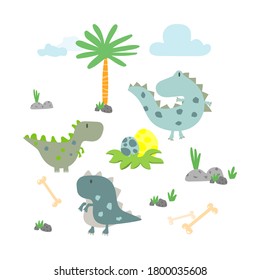 Vector image. Funny drawings of dinosaurs. Decorative image for children and babies.
