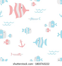 Vector image. Funny fish motif for kids. Modular image to decorate.