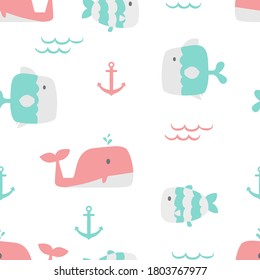 Vector image. Funny fish motif for kids. Modular image to decorate.