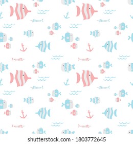 Vector image. Funny fish motif for kids. Modular image to decorate.