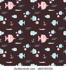 Vector image. Funny fish motif for kids. Modular image to decorate.