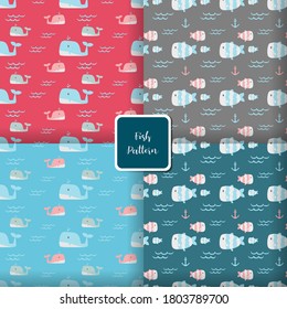 Vector image. Funny fish motif for kids. Modular image to decorate.