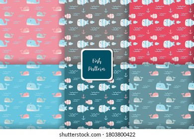 Imagen vectorial. Motivo divertido para los peces para los niños. Imagen modular para decorar.