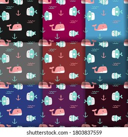 Vector image. Funny fish motif for kids. Modular image to decorate.