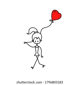 Vector image. Funny image of a girl with a heart-shaped balloon.