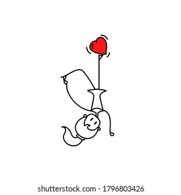 Vector image. Funny image of a girl with a heart-shaped balloon.