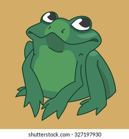 vector image funny green frog on the background