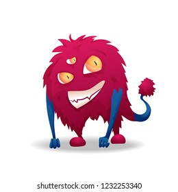 Vector image. Funny Halloween pink freak with three eyes. Unusual cartoon character monster, cute and creepy.