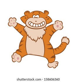 Vector image of funny happy cartoon cheerful toy tiger