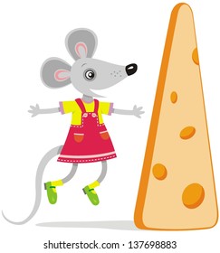 Vector image of funny mouse with cheese