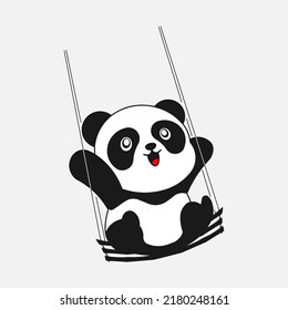Vector image of a funny funny panda who rides on a swing